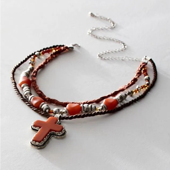 NWT Free People Roadrunner Boho Layered Cross Necklace Women One Size Adjustable - Picture 1 of 4
